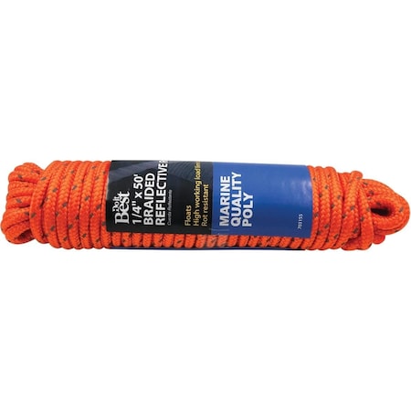 All-Source 1/4 In. x 50 Ft. Orange Braided Reflective Polypropylene Packaged Rope 703155